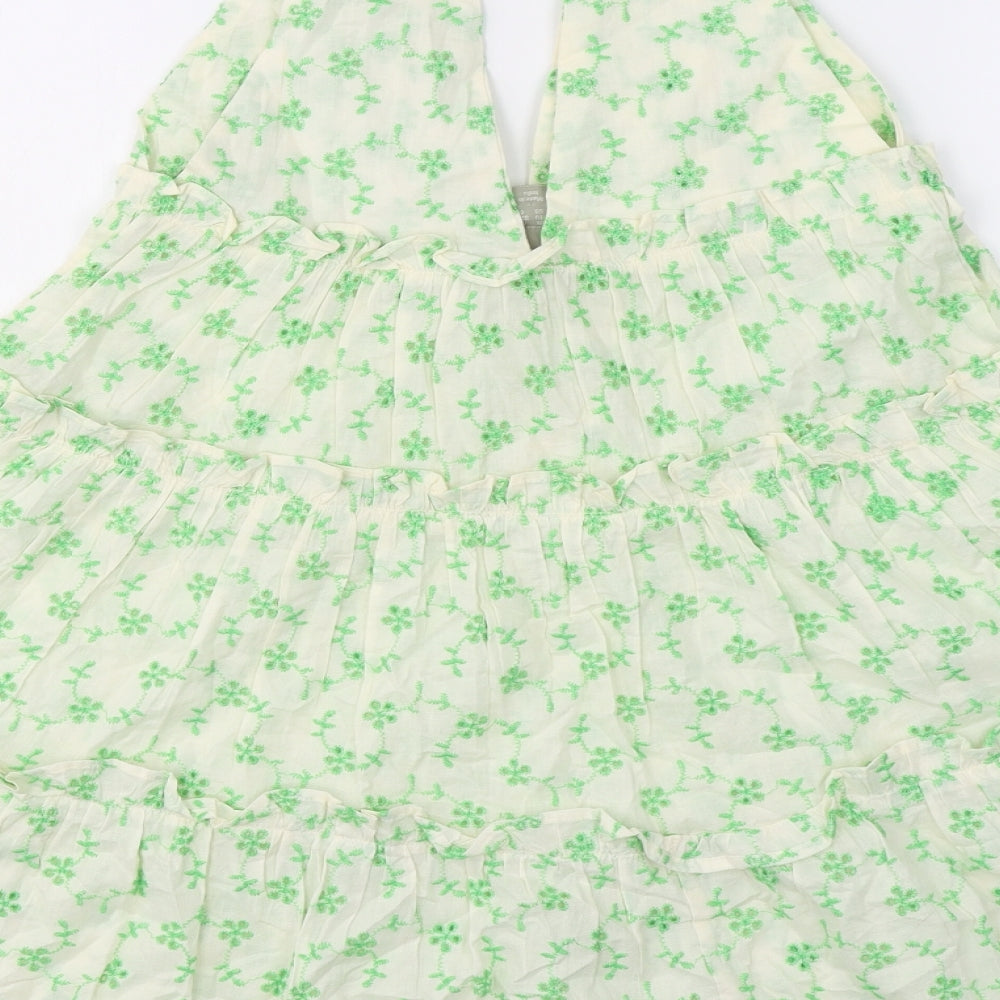 ASOS Womens Ivory Floral Cotton Fit & Flare  Size 4  V-Neck Button