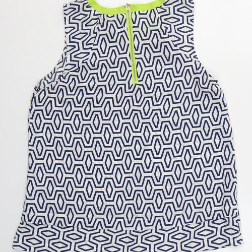 Rant&Rave Womens White Geometric Polyester Camisole Blouse Size 10 Round Neck