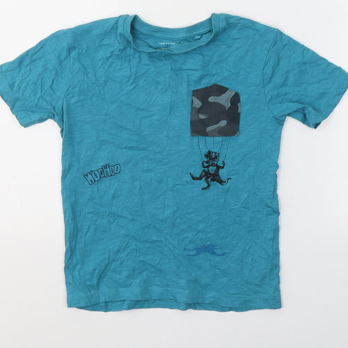 NEXT Boys Blue  Cotton Basic T-Shirt Size 5 Years Round Neck  - Dinosaur Woohoo