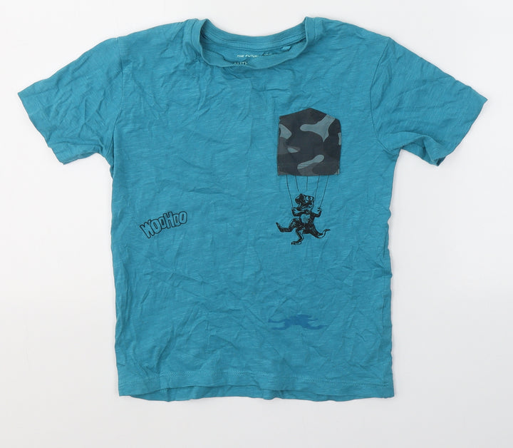 NEXT Boys Blue  Cotton Basic T-Shirt Size 5 Years Round Neck  - Dinosaur Woohoo