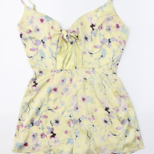 Missguided Womens Yellow Floral Polyester Playsuit One-Piece Size 8 L3 in Zip