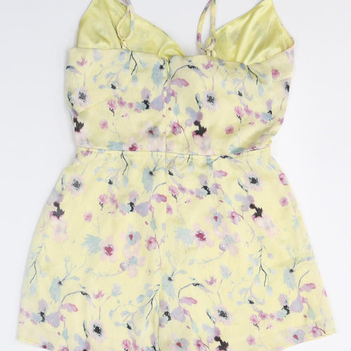 Missguided Womens Yellow Floral Polyester Playsuit One-Piece Size 8 L3 in Zip