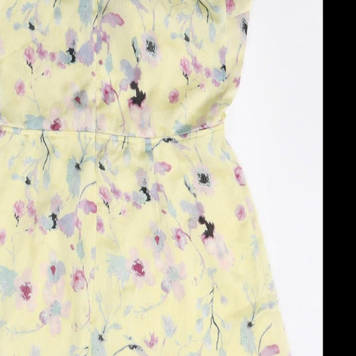Missguided Womens Yellow Floral Polyester Playsuit One-Piece Size 8 L3 in Zip