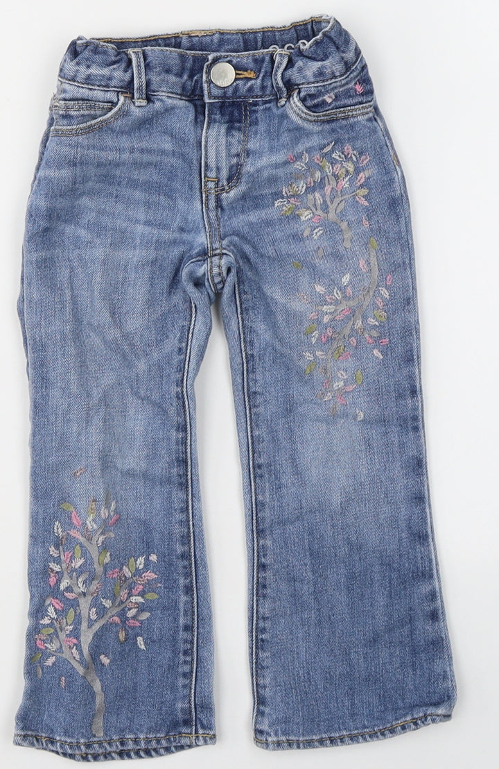 Gap Girls Blue Floral Cotton Flared Jeans Size 3 Years Regular