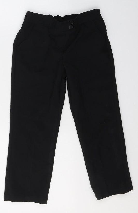Front view of George boys’ black polyester capri trousers, size 4-5, years regular - school trousers