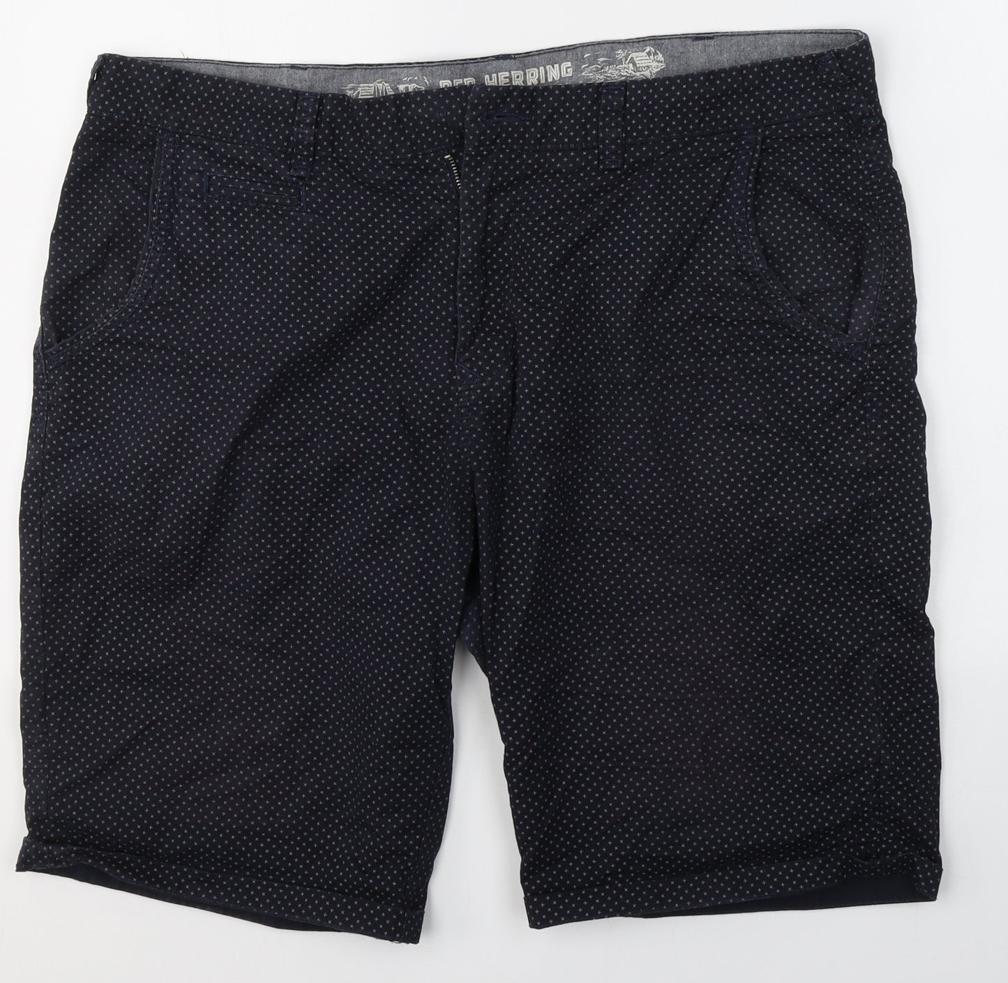 Red Herring Mens Blue Polka Dot Cotton Chino Shorts Size M L10 in Regular