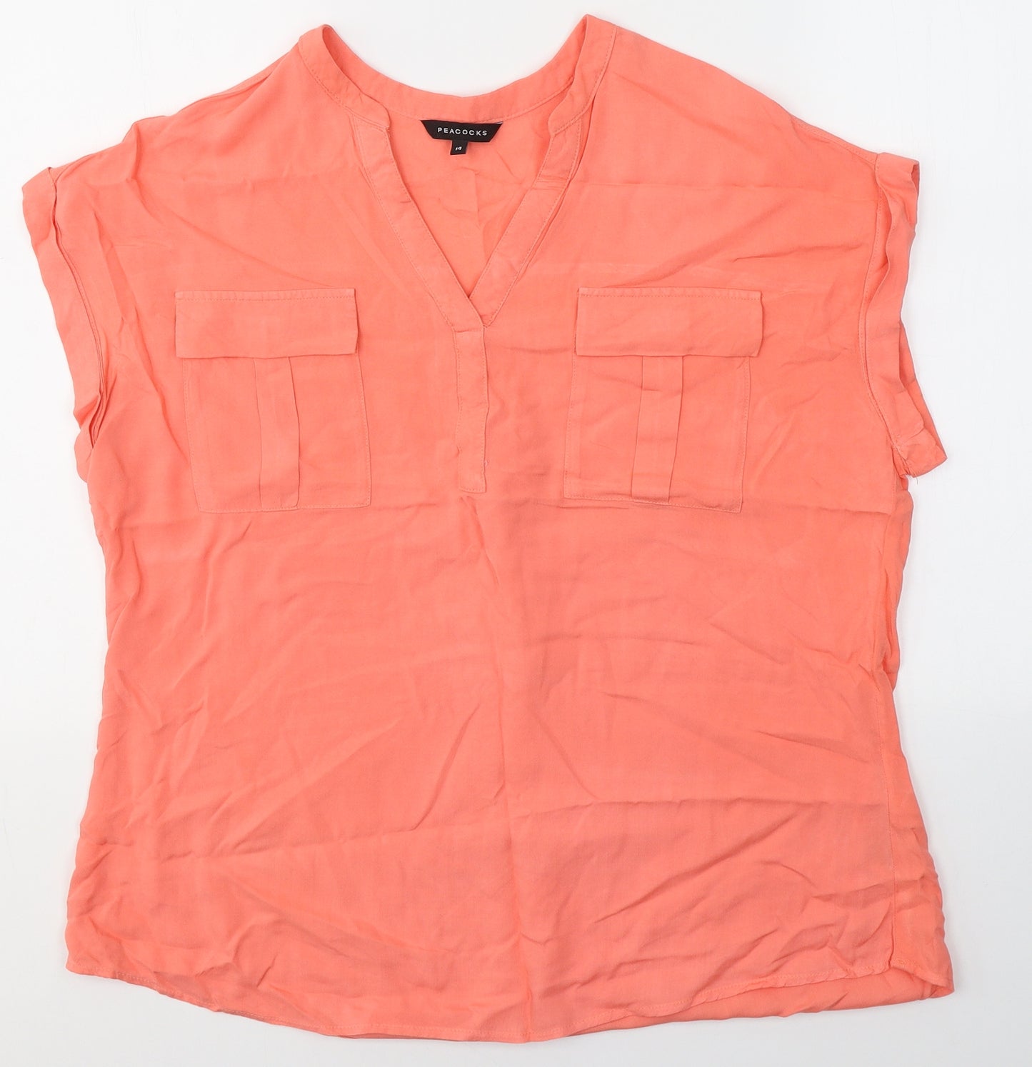 Peacocks Womens Pink  Viscose Basic T-Shirt Size 14 V-Neck