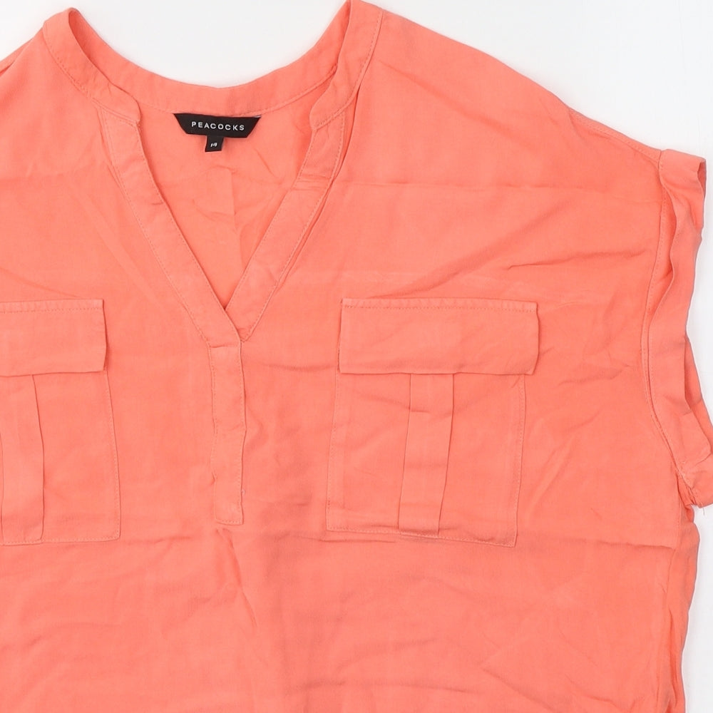 Peacocks Womens Pink  Viscose Basic T-Shirt Size 14 V-Neck