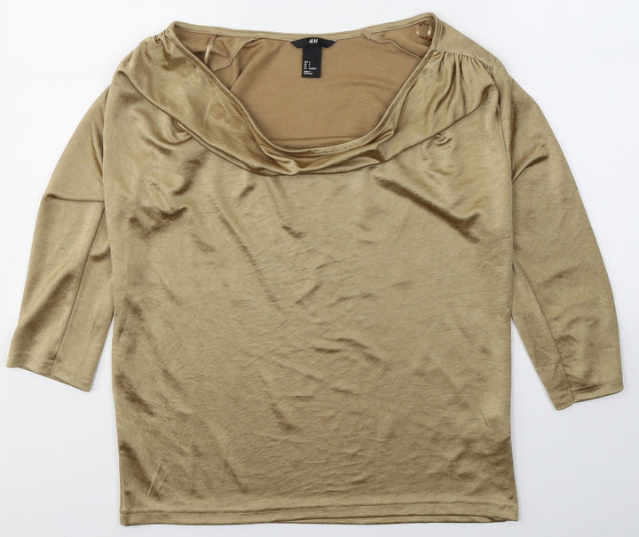 H&M Womens Gold Polyester Basic Blouse Size S Scoop Neck