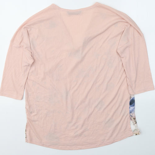 Dunnes Stores Womens Pink Floral Polyester Basic Blouse Size M V-Neck