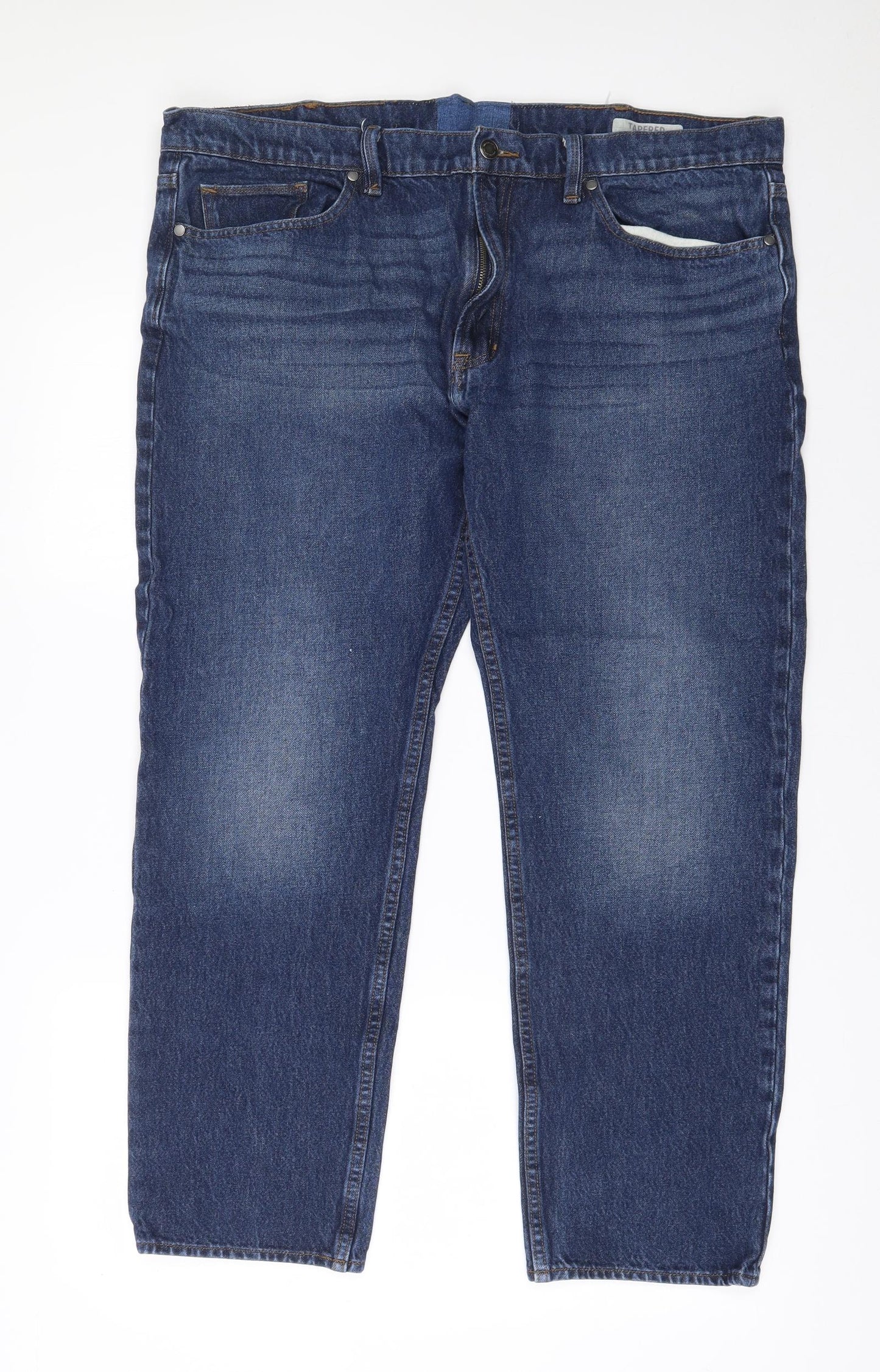Marks and Spencer Mens Blue  Cotton Tapered Jeans Size 38 in L29 in Regular Zip