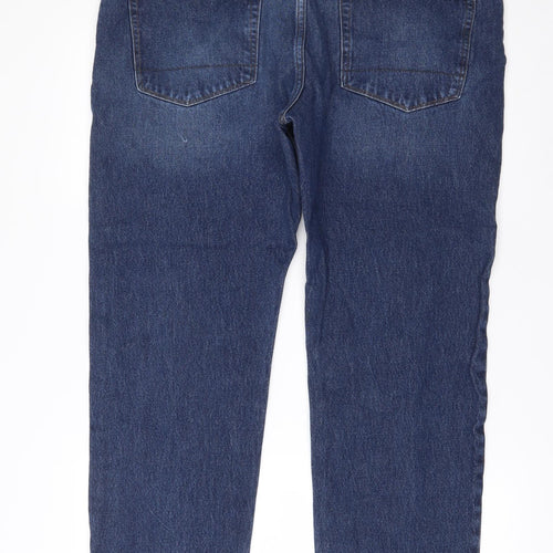 Marks and Spencer Mens Blue  Cotton Tapered Jeans Size 38 in L29 in Regular Zip