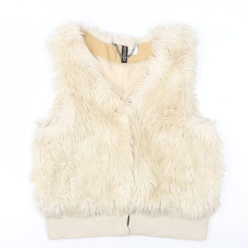 Abercrombie & Fitch Womens Ivory   Gilet Waistcoat Size 10  Hook & Eye - faux fur gilet