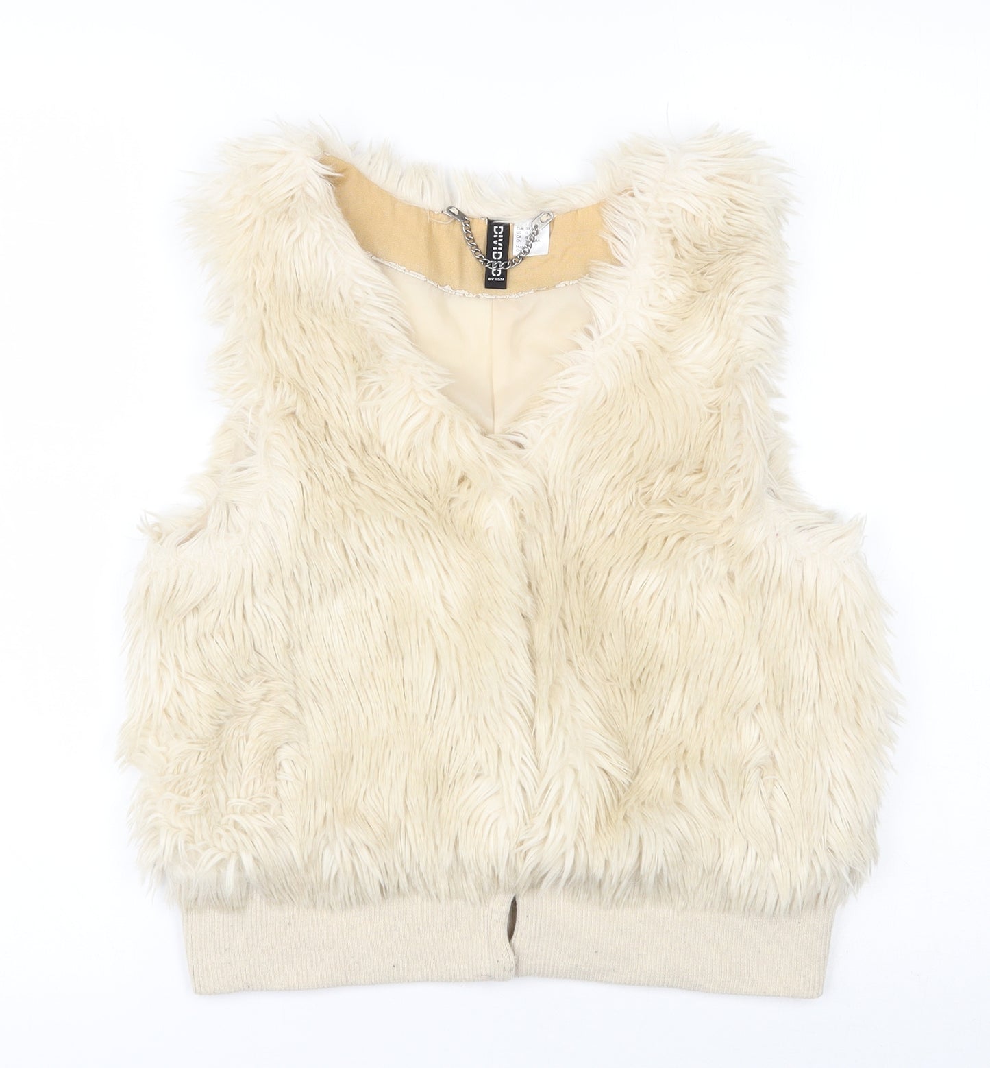 Abercrombie & Fitch Womens Ivory   Gilet Waistcoat Size 10  Hook & Eye - faux fur gilet