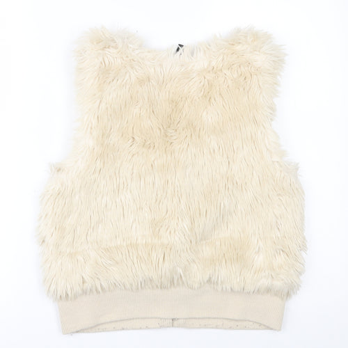 Abercrombie & Fitch Womens Ivory   Gilet Waistcoat Size 10  Hook & Eye - faux fur gilet