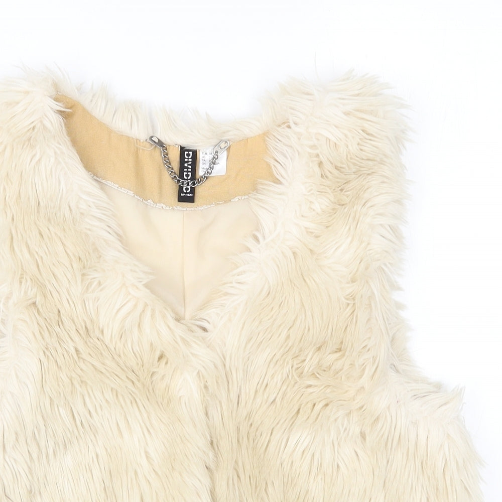 Abercrombie & Fitch Womens Ivory   Gilet Waistcoat Size 10  Hook & Eye - faux fur gilet