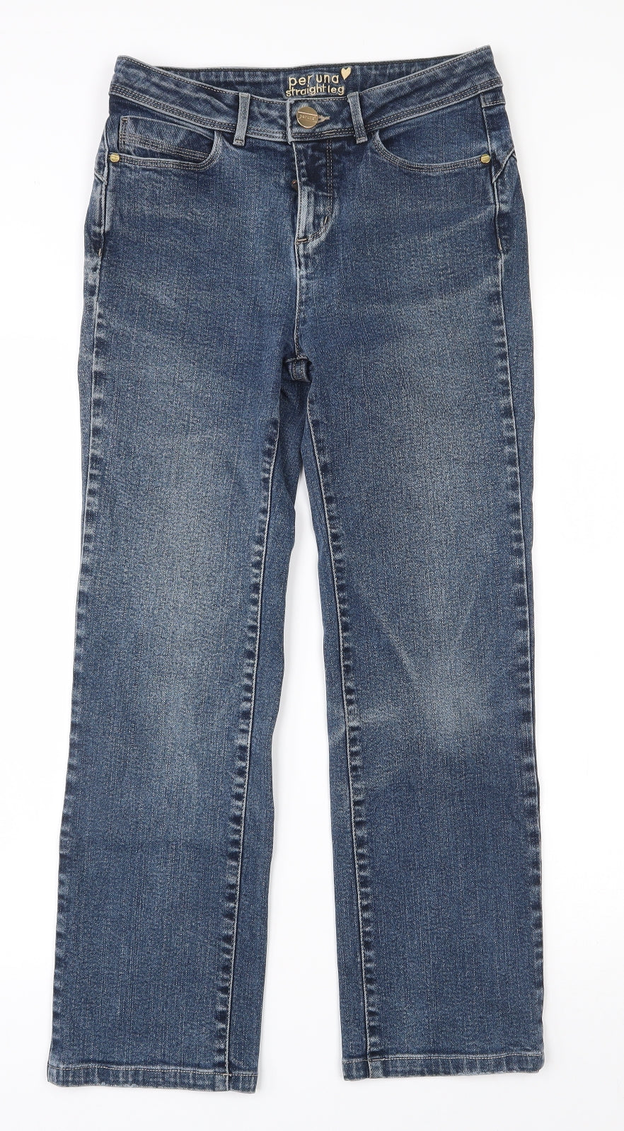 Per Una Womens Blue  Cotton Straight Jeans Size 8 L25 in Regular Zip