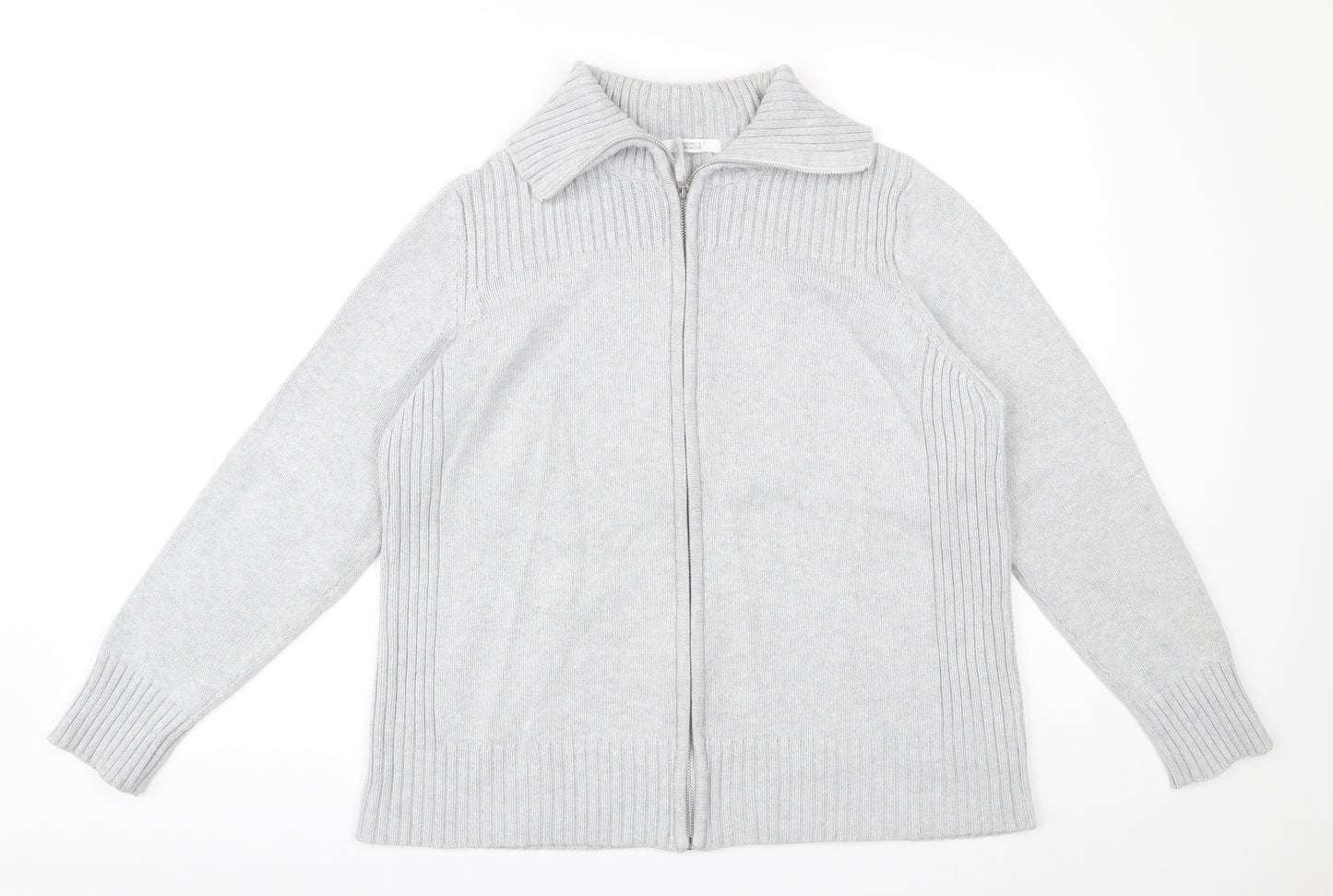 Marks and Spencer Womens Grey High Neck  Cotton Full Zip Jumper Size 20