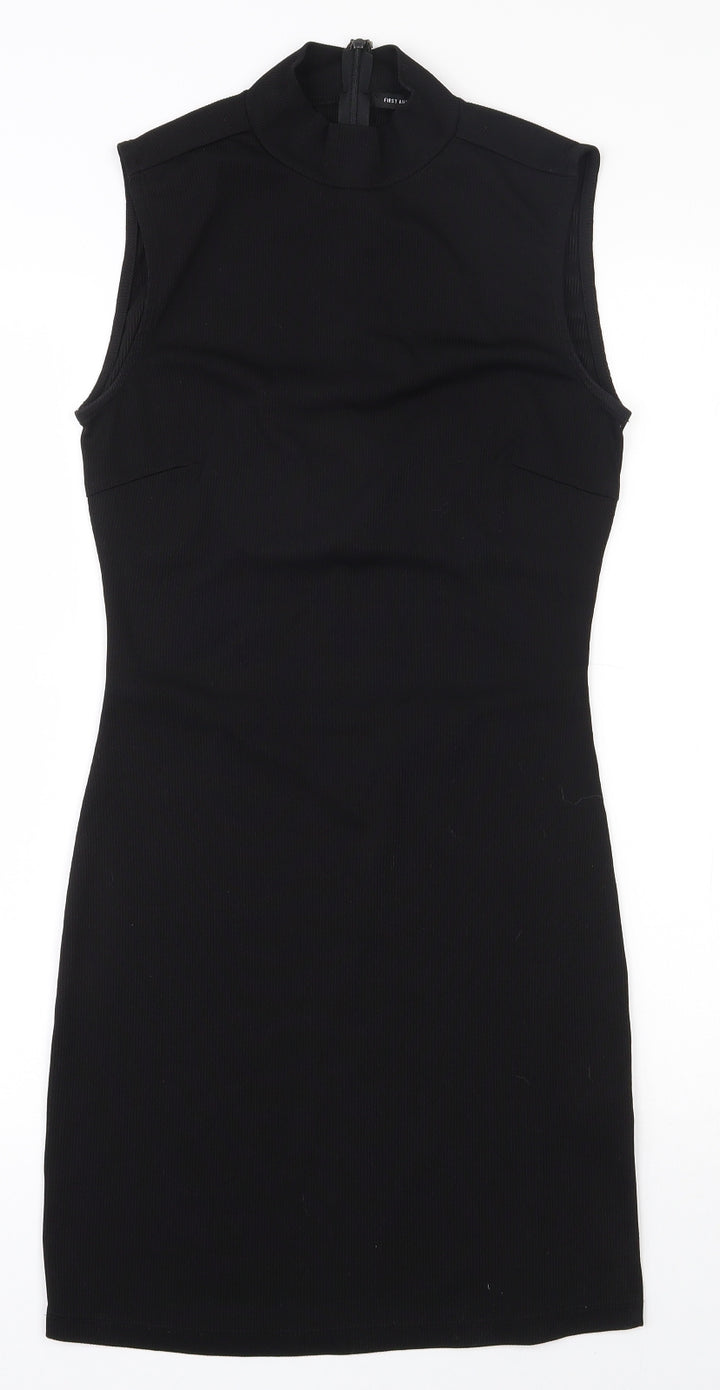 First and i Womens Black  Polyester Bodycon  Size M  Mock Neck Zip