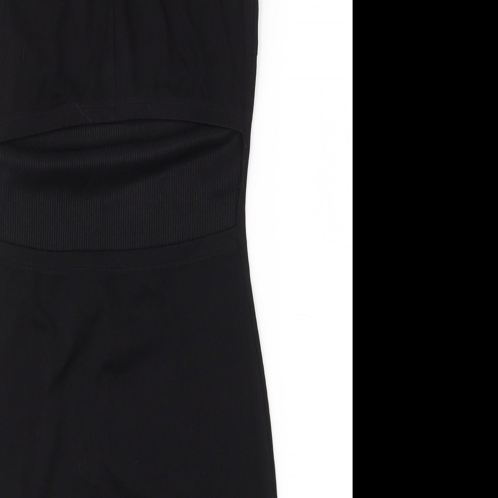 First and i Womens Black  Polyester Bodycon  Size M  Mock Neck Zip
