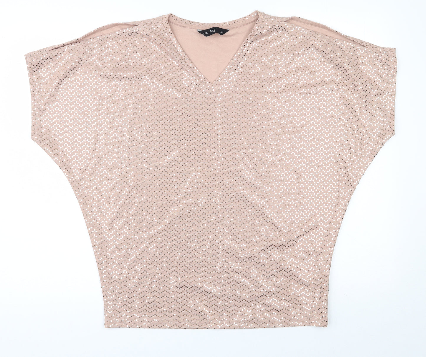F&F Womens Pink  Polyester Jersey Blouse Size 8 V-Neck