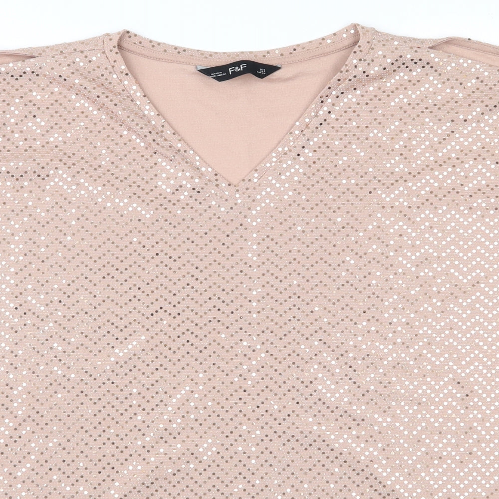 F&F Womens Pink  Polyester Jersey Blouse Size 8 V-Neck
