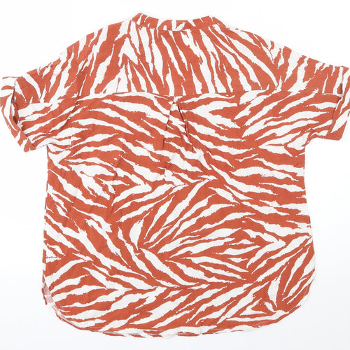 Warehouseo Womens Orange Animal Print Viscose Basic Blouse Size 8 V-Neck
