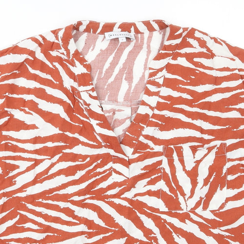 Warehouseo Womens Orange Animal Print Viscose Basic Blouse Size 8 V-Neck