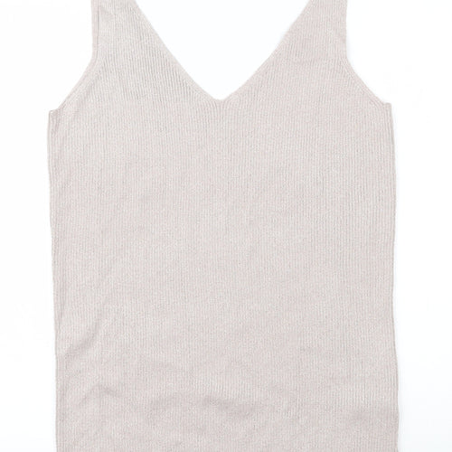 F&F Womens Beige V-Neck  Viscose Vest Jumper Size 16