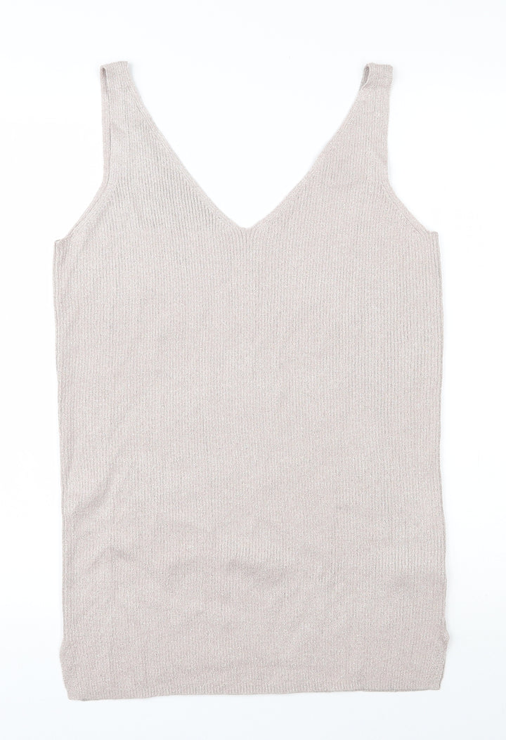 F&F Womens Beige V-Neck  Viscose Vest Jumper Size 16