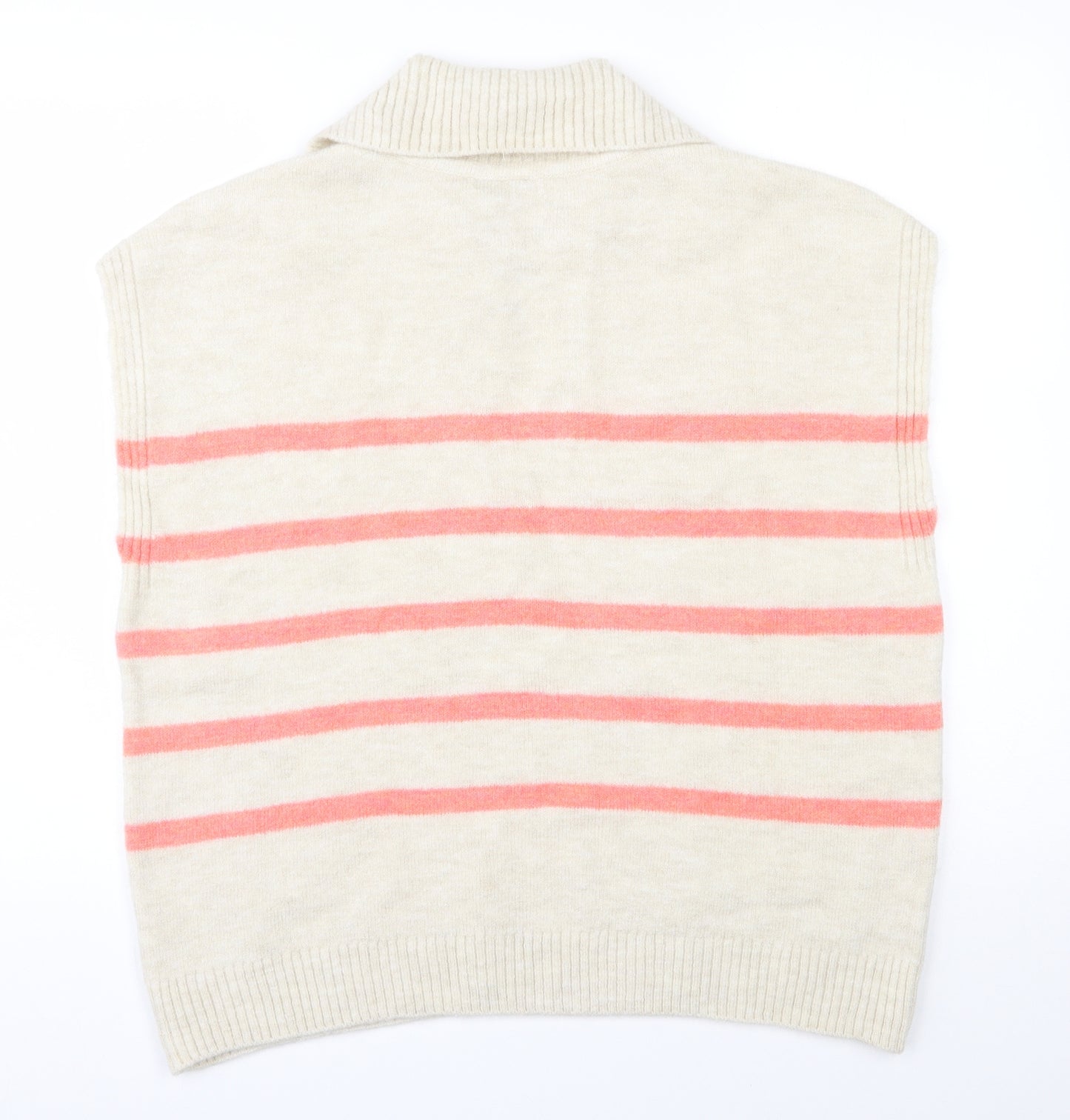 TU Womens Beige V-Neck Striped Acrylic Vest Jumper Size 14