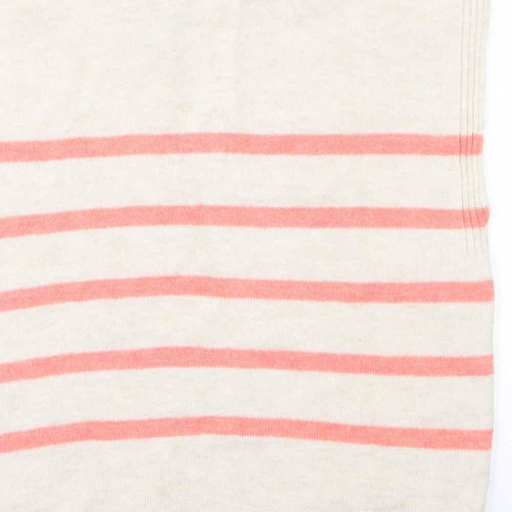 TU Womens Beige V-Neck Striped Acrylic Vest Jumper Size 14
