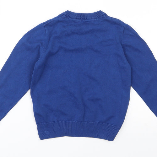 Marks and Spencer Boys Blue V-Neck  100% Cotton Pullover Jumper Size 3-4 Years  Pullover