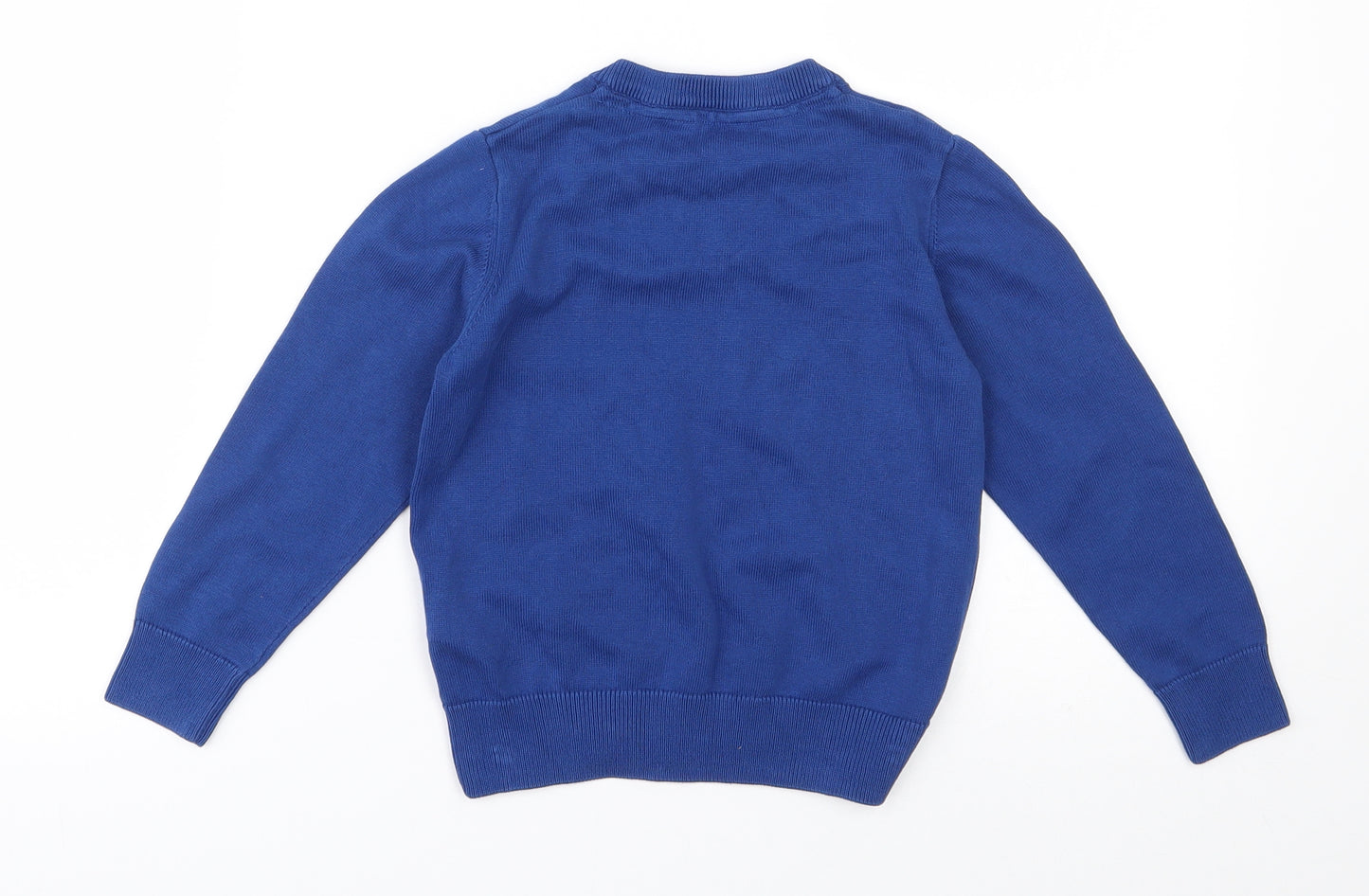 Marks and Spencer Boys Blue V-Neck  100% Cotton Pullover Jumper Size 3-4 Years  Pullover