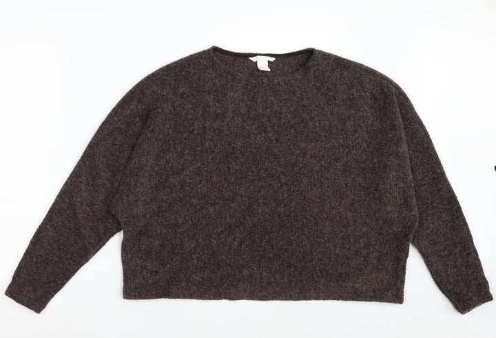 H&M Womens Brown Round Neck Acrylic Pullover Jumper Size M
