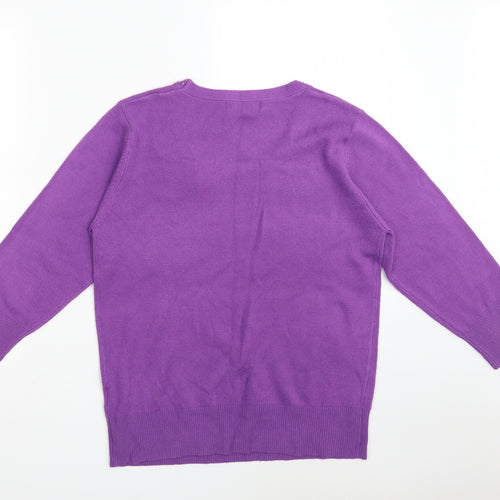 Ellie Louise  Womens Purple Round Neck  Acrylic Pullover Jumper Size M   - Bow Tie