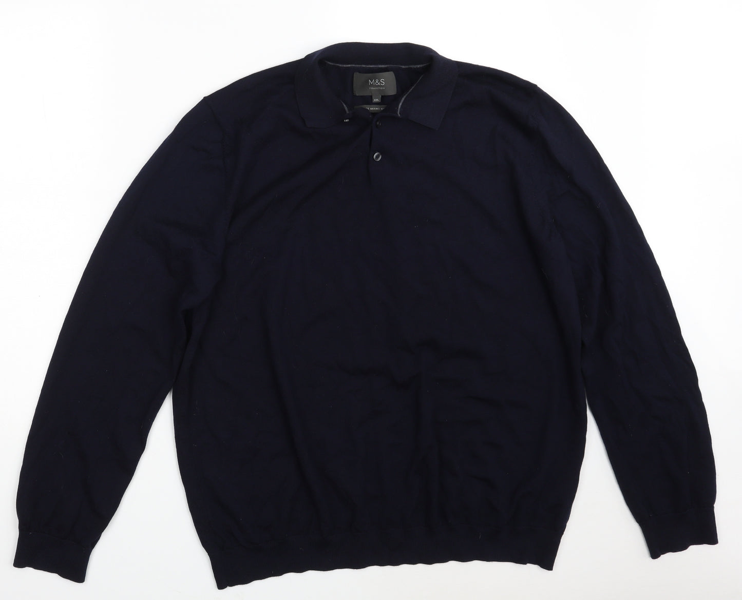 Marks and Spencer Mens Blue Collared  Wool Pullover Jumper Size 2XL   - 100 % Merino  Wool