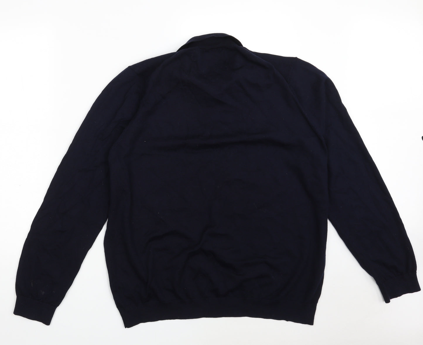 Marks and Spencer Mens Blue Collared  Wool Pullover Jumper Size 2XL   - 100 % Merino  Wool