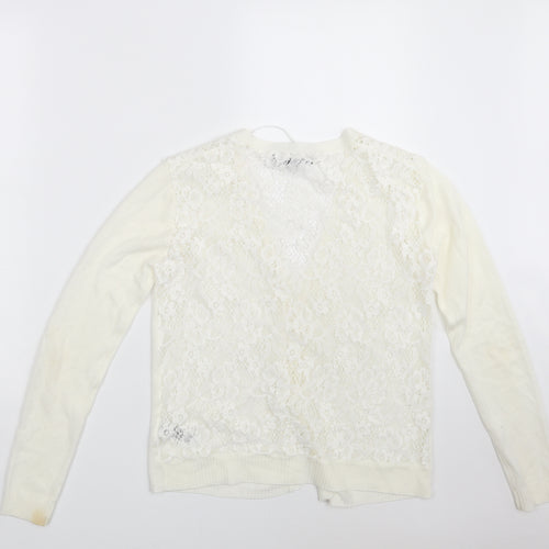 Primark Womens Ivory V-Neck Floral Cotton Cardigan Jumper Size 6   - Size 6-8