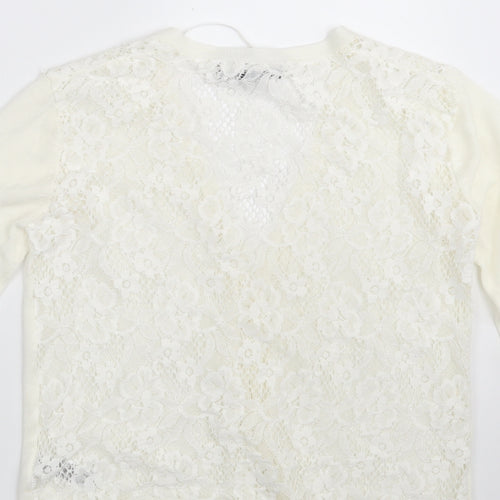 Primark Womens Ivory V-Neck Floral Cotton Cardigan Jumper Size 6   - Size 6-8