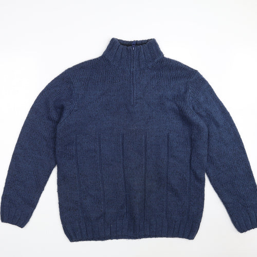 Easy Mens Blue Collared  Acrylic Pullover Jumper Size L