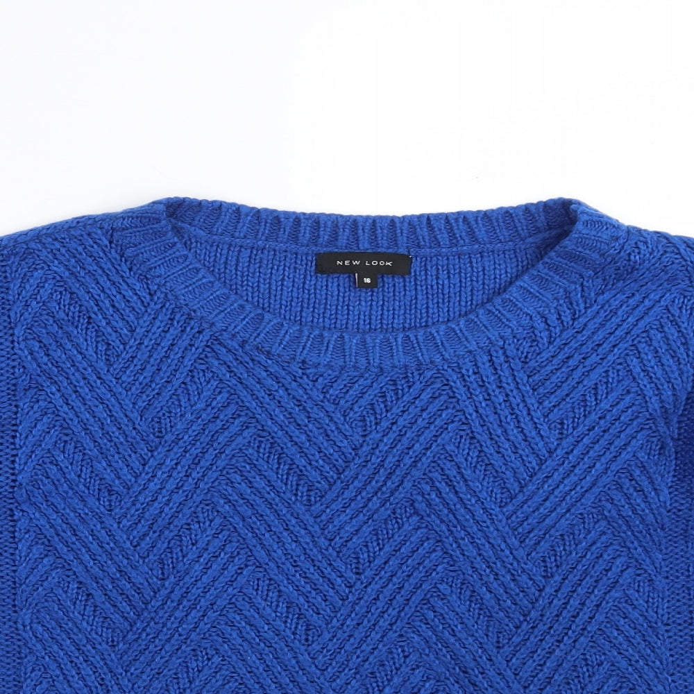 New Look Womens Blue Round Neck  Acrylic Pullover Jumper Size 16