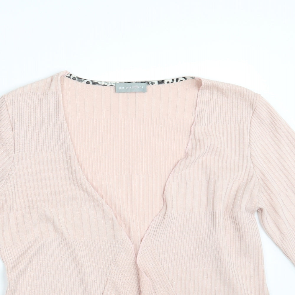 Per Una Womens Pink V-Neck  Polyester Wrap Jumper Size 14
