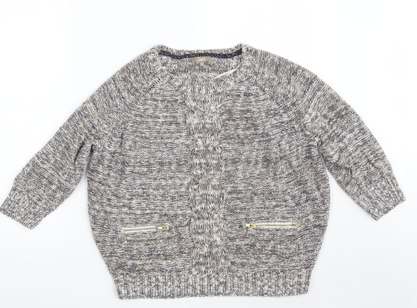 Soon Womens Beige Round Neck  Cotton Pullover Jumper Size 14