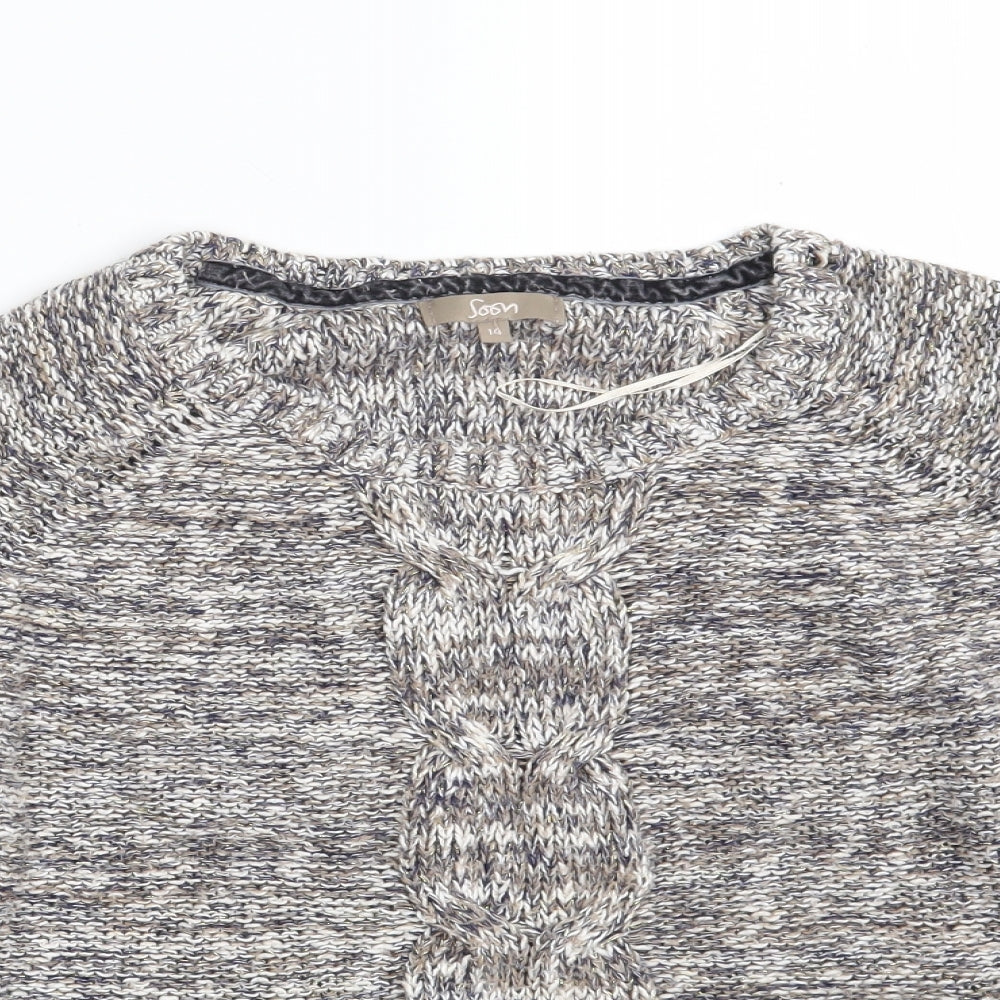 Soon Womens Beige Round Neck  Cotton Pullover Jumper Size 14