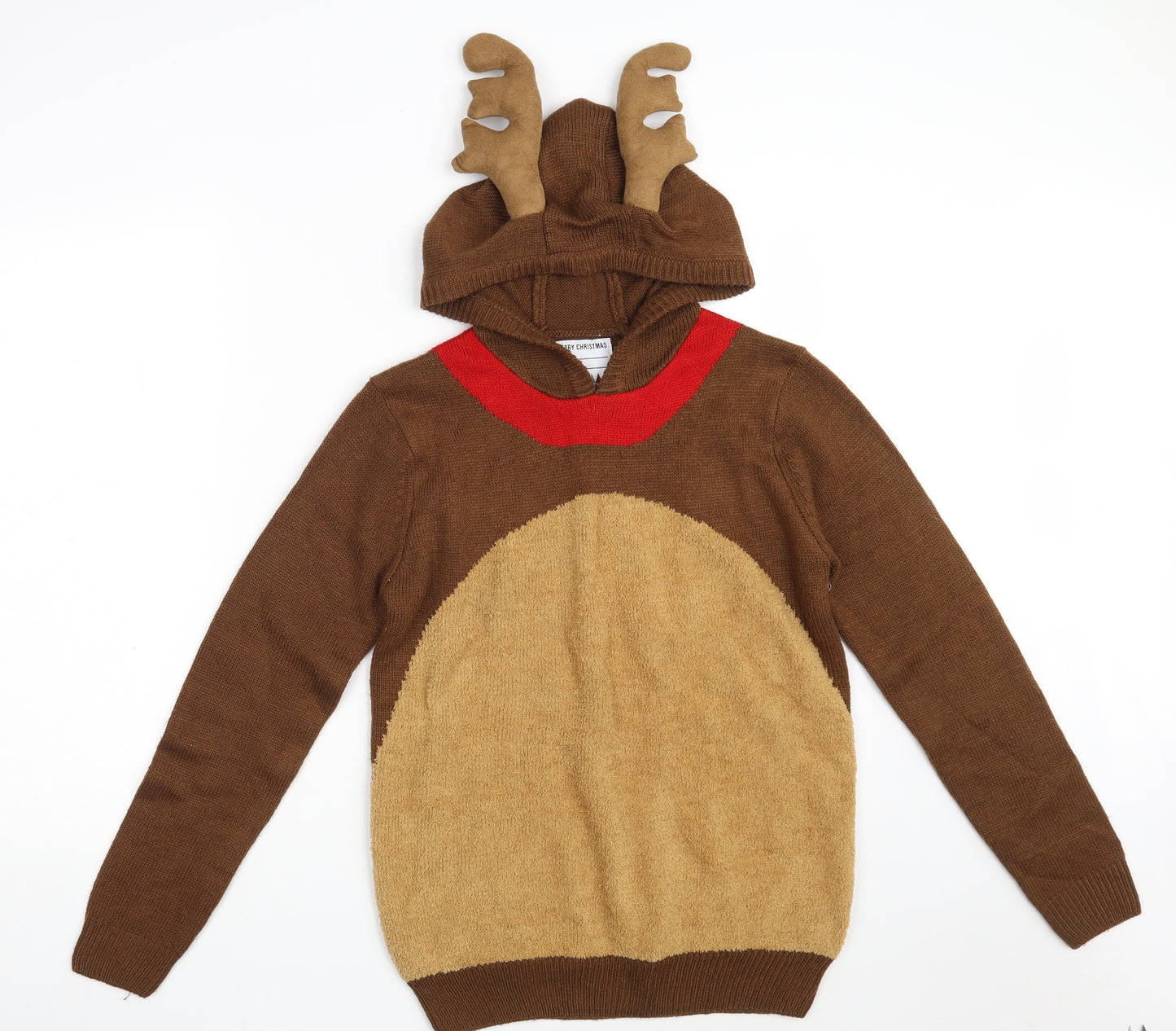 Cedar Wood State Mens Brown V-Neck  Acrylic Pullover Jumper Size XS   - Christmas JUMPER