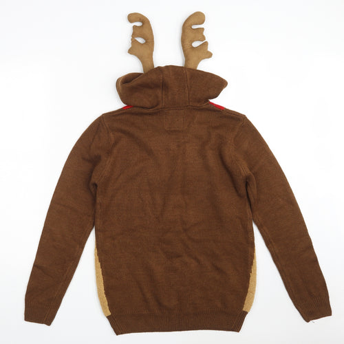 Cedar Wood State Mens Brown V-Neck  Acrylic Pullover Jumper Size XS   - Christmas JUMPER