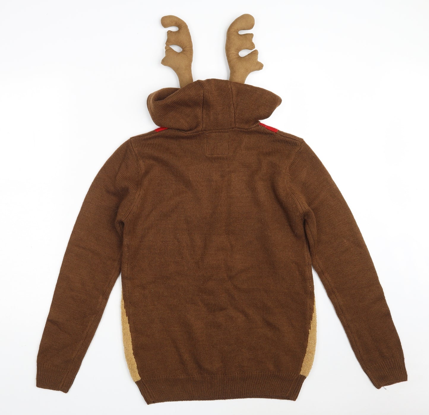 Cedar Wood State Mens Brown V-Neck  Acrylic Pullover Jumper Size XS   - Christmas JUMPER