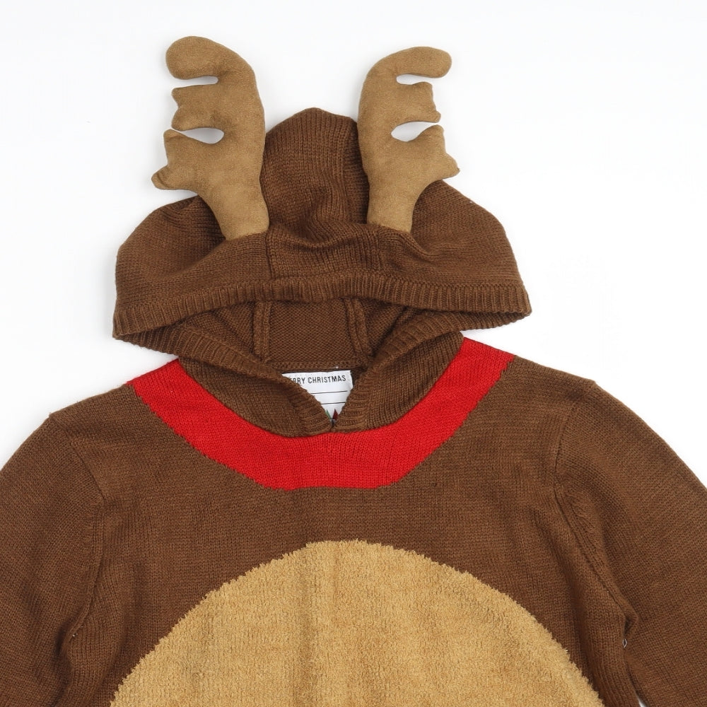 Cedar Wood State Mens Brown V-Neck  Acrylic Pullover Jumper Size XS   - Christmas JUMPER
