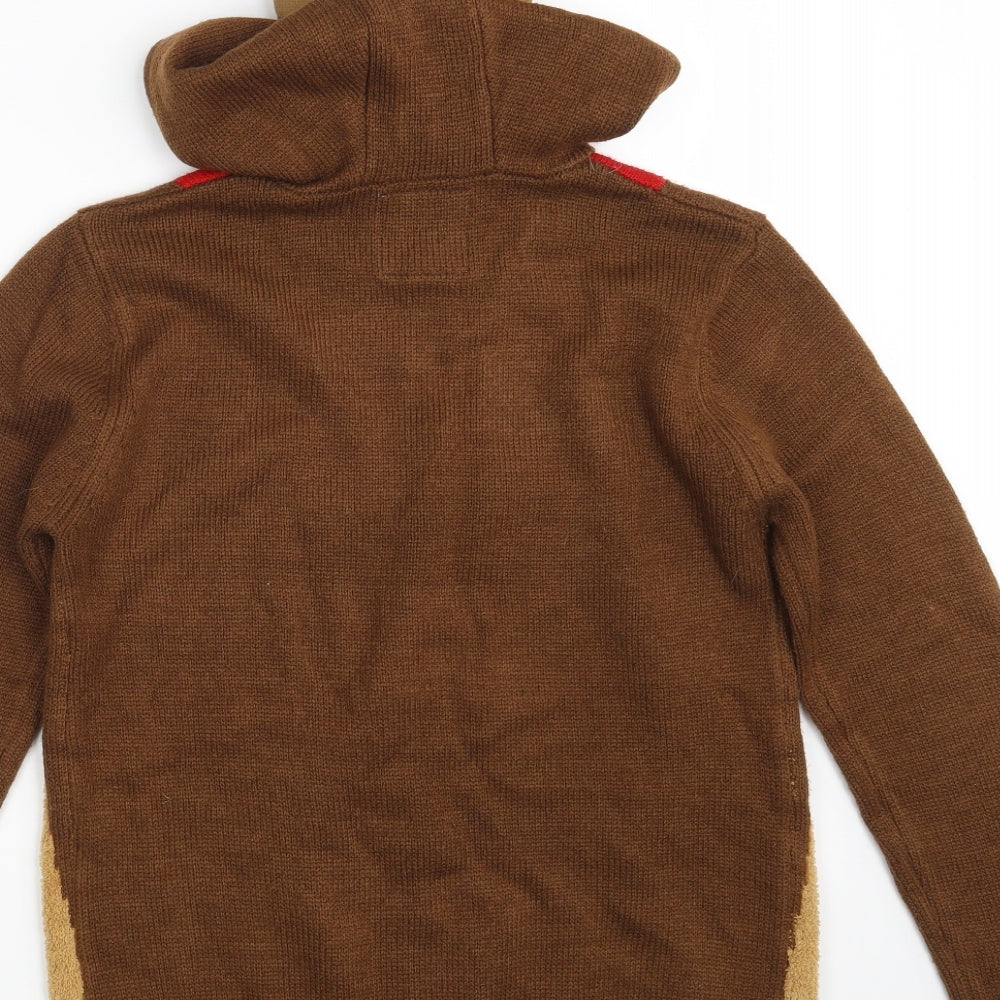 Cedar Wood State Mens Brown V-Neck  Acrylic Pullover Jumper Size XS   - Christmas JUMPER